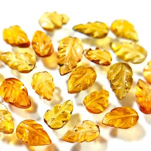 Carved Tourmaline Gemstone Leaves: Yellow Brown, 33 Piece Batch