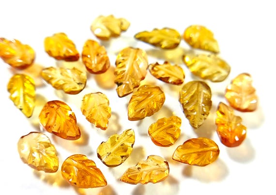 Carved Tourmaline Gemstone Leaves: Yellow Brown, 33 Piece Batch