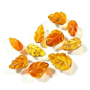 Carved Tourmaline Gemstone Leaves: Yellow Brown, 33 Piece Batch image 5