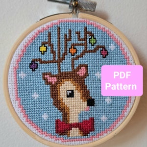 ヴィンテージ クリスマス 鹿 クロスステッチ PDF パターン
