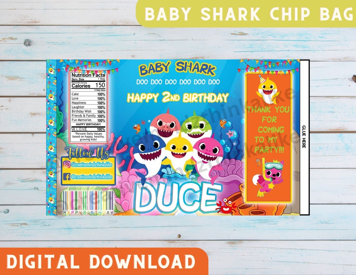 Baby Shark Chip Bag Digital Template Birthday - Etsy Canada