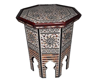 Handmade furniture Home decor . bedside table Mother of Pearl Inlaid Wood Side Table, 20" Height Coffee & End Table.Egyptian table.