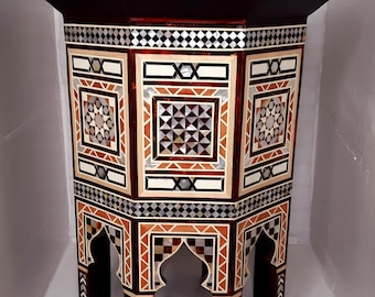 Handmade furniture Egyptian 24" Height Mosaic Wood Side Table,Mother of Pearl Inlay entryway Table,Coffee & End Bedside Egyptian Table.