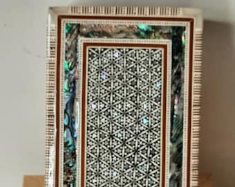 Mother of Pearl Jewelry Box . Gift For Her .Handmade Jewelry Box .Egyptian Inlaid Beech wood 4.75" X 3.25".GIFTS.