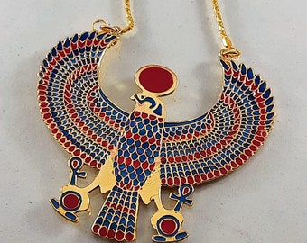 handmade jewelry .Unique Egyptian Jewelry Enamelled Falcon as  Horus Necklace. - Egyptian Brass - Masterfully Handmade in Egypt.