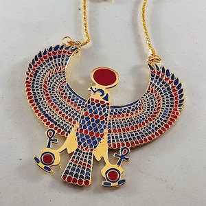 handmade jewelry .Unique Egyptian Jewelry Enamelled Falcon as  Horus Necklace. - Egyptian Brass - Masterfully Handmade in Egypt.
