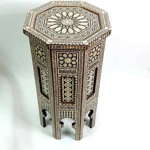 Handmade furniture Egyptian 28" Height Mosaic Wood Side Table,Mother of Pearl Inlay entryway Table,Coffee & End Bedside Egyptian Table.