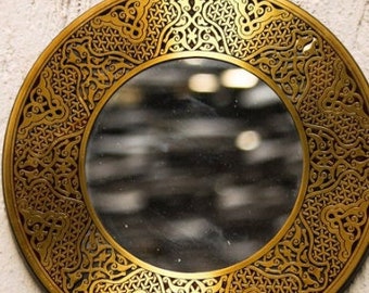 Wall mirror . decorative mirror .Brass Mirror . Hand Forged & Etched Antique. Oriental Geometry Patterns . Brass Works.