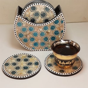 coasters .resin coasters.Wooden Coaster Set.Wonderful Egyptian Handcrafted Mother of Pearl Inlaid 4 *4&quot;  /Home Decor/Handmade Gifts
