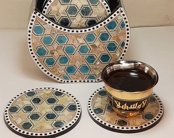coasters .resin coasters.Wooden Coaster Set.Wonderful Egyptian Handcrafted Mother of Pearl Inlaid 4 *4"  /Home Decor/Handmade Gifts