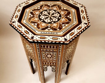 Handmade furniture Egyptian 24" Height Mosaic Wood Side Table,Mother of Pearl Inlay entryway Table,Coffee & End Bedside Egyptian Table.