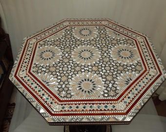 home decor gift .Handmade furniture coffee side table with exquisite mother of pearl inlay / 20X20" wooden round table / Entryway Side Table