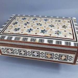 Handmade Wood Jewelry Box, Egyptian Mother of pearl Inlaid Mosaic Wooden Jewelry Box, Jewellery Storage, Wedding Gift, Trinket Box.