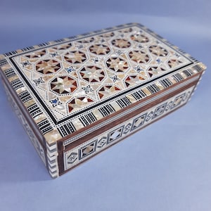 Handmade Wood Jewelry Box, Egyptian Mother of pearl Inlaid Mosaic Wooden Jewelry Box, Jewellery Storage, Wedding Gift, Trinket Box.