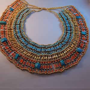 Egypt Necklace .handmade jewelry. party . necklace .Huge Ancient Egyptian Beaded Cleopatra 9 Scarabs Necklace Collar.
