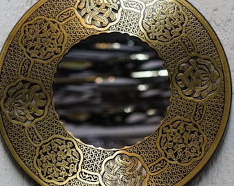 Wall mirror .decorative mirror . Brass Mirror . Hand Forged & Etched Antique. Oriental Geometry Patterns . Wall Mirror. Brass Works.