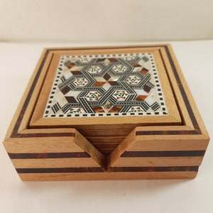 coasters .resin coasters.Wooden Coaster Set.Wonderful Egyptian Handcrafted Mother of Pearl Inlaid 4 *4&quot;  /Home Decor/Handmade Gifts