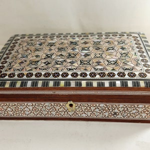Handmade Wood Jewelry Box, Egyptian Mother of pearl Inlaid Mosaic Jewelry Box, Jewelery Storage, Wedding Gift, Trinket Organizer Box.