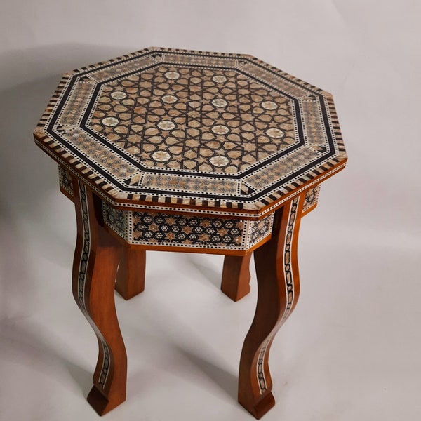 Octagonal Table .coffee side table with exquisite mother of pearl inlay / wooden / mosaic table / Entryway Side Table, Moroccan Furniture.