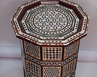 Handmade furniture Egyptian 28" Height Mosaic Wood Side Table,Mother of Pearl Inlay entryway Table,Coffee & End Bedside Egyptian Table.