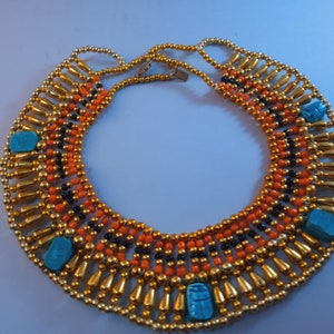 Amazing Ancient Egyptian Beaded Red & Green Cleopatra Necklace .egyptian made.