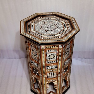 Handmade furniture Egyptian 24&quot; Height Mosaic Wood Side Table,Mother of Pearl Inlay entryway Table,Coffee & End Bedside Egyptian Table.