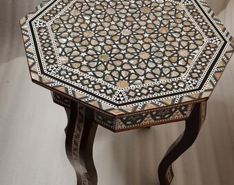 Octagonal .coffee Side Table With Mother of Pearl Inlay / Wooden
