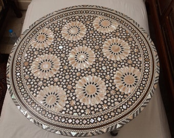 home decor gift.coffee side table with exquisite mother of pearl inlay /24 x 24 " wooden round table / mosaic / Entryway Side egyptian table