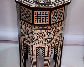 Handmade furniture Egyptian 28" Height Mosaic Wood Side Table,Mother of Pearl Inlay entryway Table,Coffee & End Bedside Egyptian Table.