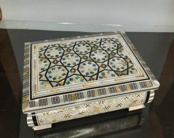 Handmade Wood Jewelry Box, Egyptian Mother of pearl Inlaid Mosaic Jewelry Box, Jewelery Storage, Wedding Gift, Trinket Organizer Box.