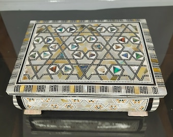 Handmade Wood Jewelry Box, Egyptian Mother of pearl Inlaid Mosaic Jewelry Box, Jewelery Storage, Wedding Gift, Trinket Organizer Box .