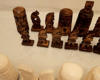 Bone Chess Pieces Set, , Handcarved Bone Chess Pieces set, chess set, Board games,Egyptian Handmade set of 32 pieces.