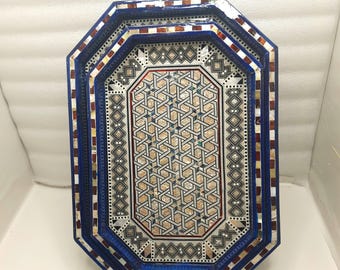Set of 3 Mother of Pearl Inlaid Beech Wood Trays – Egyptian Handmade Home Decor