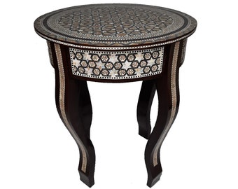 coffee side table with exquisite mother of pearl inlay / wooden round table / mosaic table / Entryway Side Table,Egyptian Table.