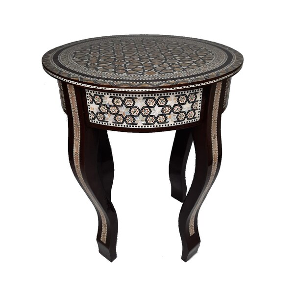 coffee side table with exquisite mother of pearl inlay / wooden round table / mosaic table / Entryway Side Table,Egyptian Table.