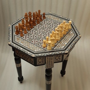 Gift . Gifts.Antique Chess Table Inlaid Mother of Pearl 16&quot;A perfect Luxury Gift MADE IN EGYPT.