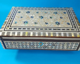 Handmade Wood Jewelry Box, Egyptian Mother of pearl Inlaid Mosaic Wooden Jewelry Box, Jewellery Storage, Wedding Gift, Trinket Box.