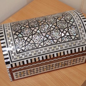 Large Unique Box. Egyptian Wood .Jewellry Box Inlaid Mother of pearl handmade.