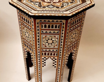 Handmade furniture Egyptian 24" Height Mosaic Wood Side Table,Mother of Pearl Inlay entryway Table,Coffee & End Bedside Egyptian Table.