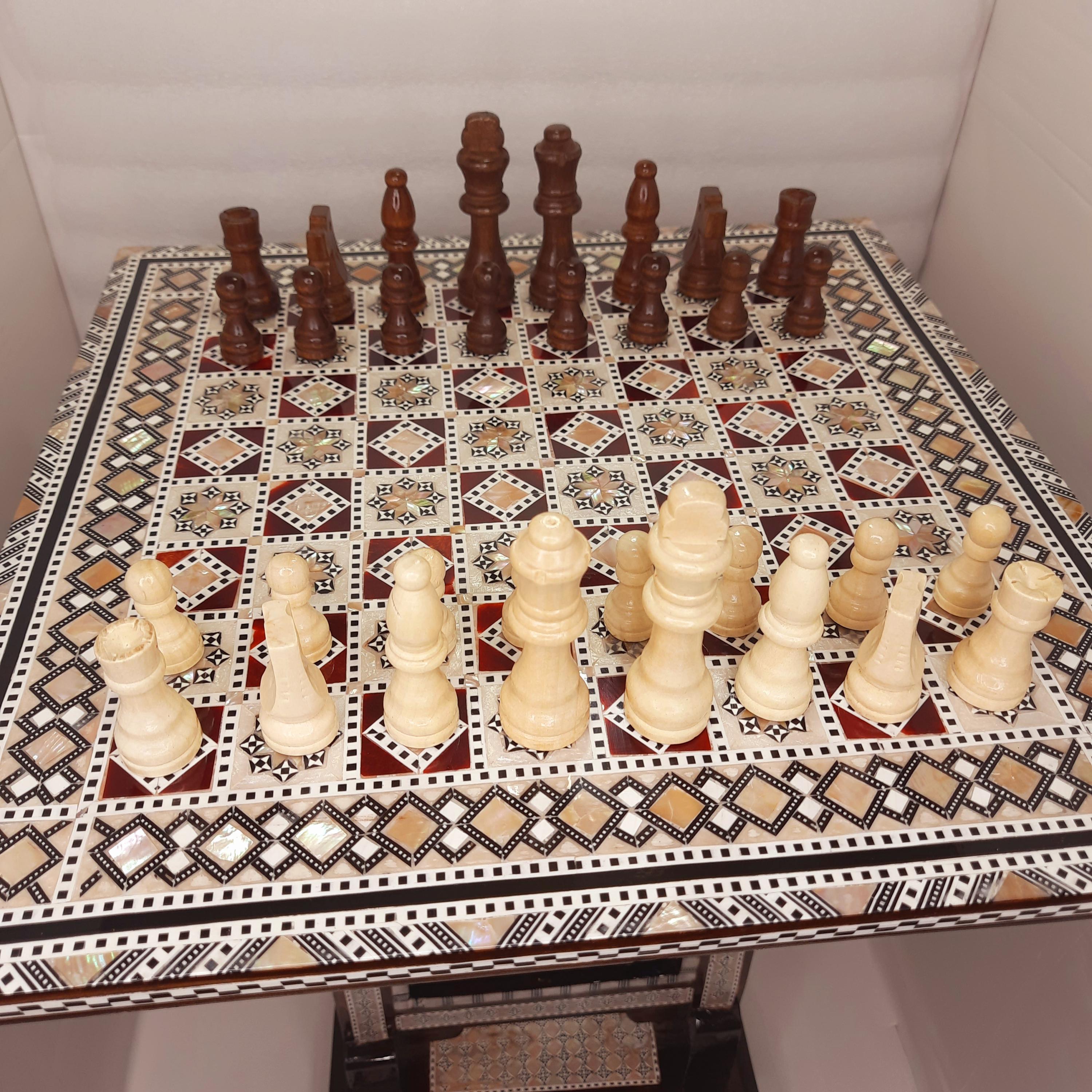Chess Table Inlaid Mother of Pearl 16