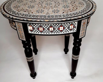 Handmade furniture coffee side table with exquisite mother of pearl inlay / wooden hexagon mosaic table. Entryway Side Moroccan Table.# t.17