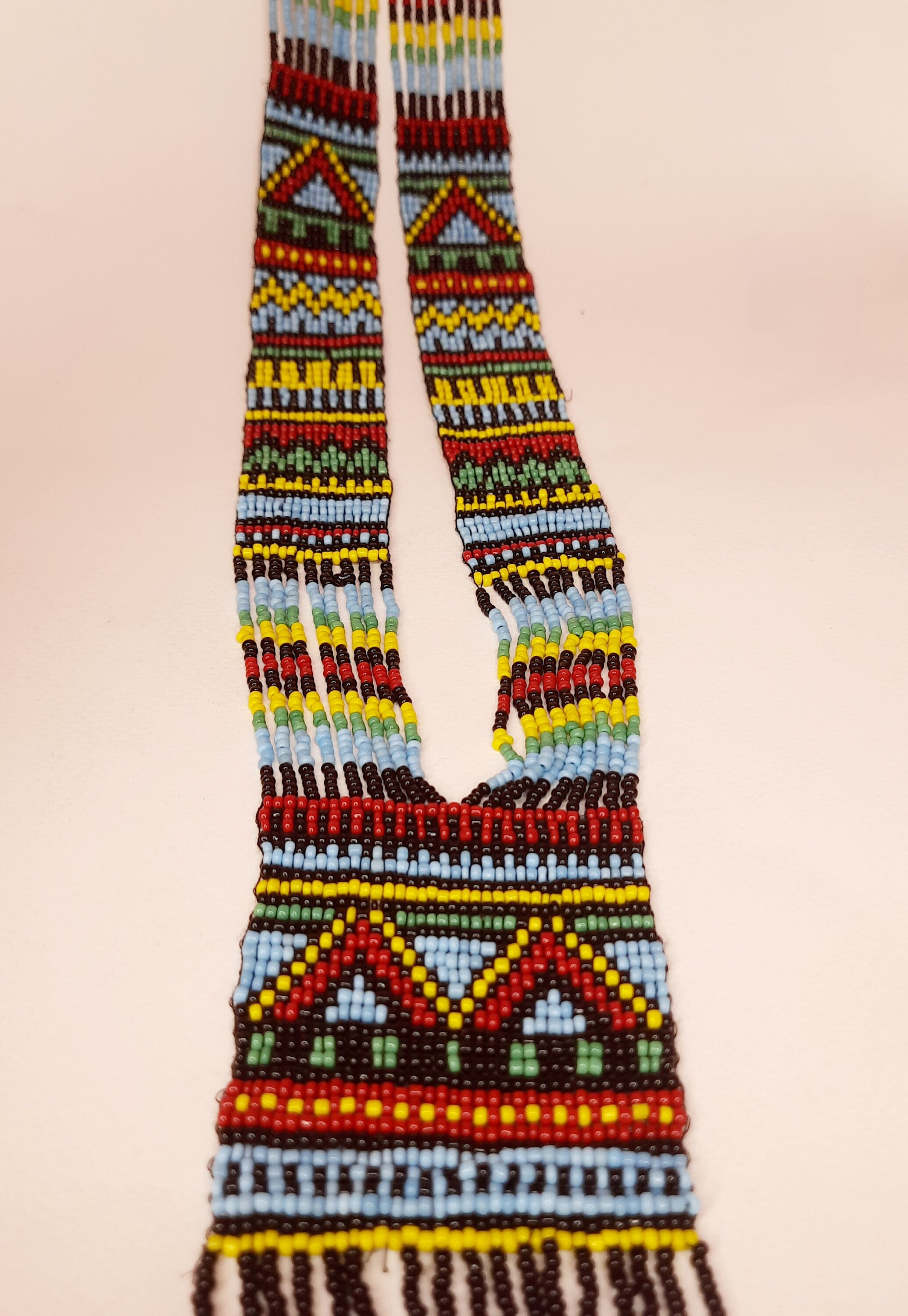 Long Seed Bead African Necklace Colorful Beadwork Tassel Necklace Long Seed Bead African Necklace Colorful Beadwork Tassel Necklace