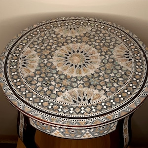 coffee side table with exquisite mother of pearl inlay / wooden round table / mosaic table / Entryway Side Table,Egyptian  Table.