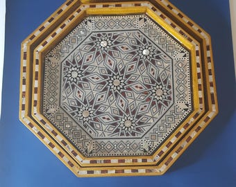 Handmade Serving wood Tray inlaid Mother of Pearl Set of 3.
