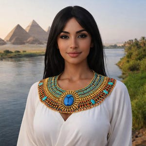 Amazing Ancient Egyptian Beaded Red & Green Cleopatra Necklace. egyptian made. image 1