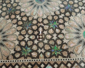 Handmade furniture coffee side table with exquisite mother of pearl inlay .wooden hexagon mosaic table / Entryway Side Moroccan Table. T 35
