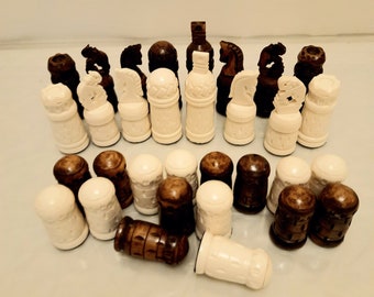 Bone Chess Pieces Set, , Handcarved Bone Chess Pieces set, chess set, Board games,Egyptian Handmade set of 32 pieces.