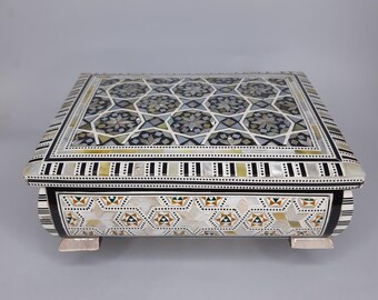 Handmade Wood Jewelry Box, Egyptian Mother of pearl Inlaid Mosaic Jewelry Box, Jewelery Storage, Wedding Gift, Trinket Organizer Box .