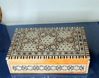 home decor gift. A Unique jewelry box . Egyptian Inlaid Wooden Mother Of Pearl Mosaic Jewelry Box ,inlaid inside and outside..