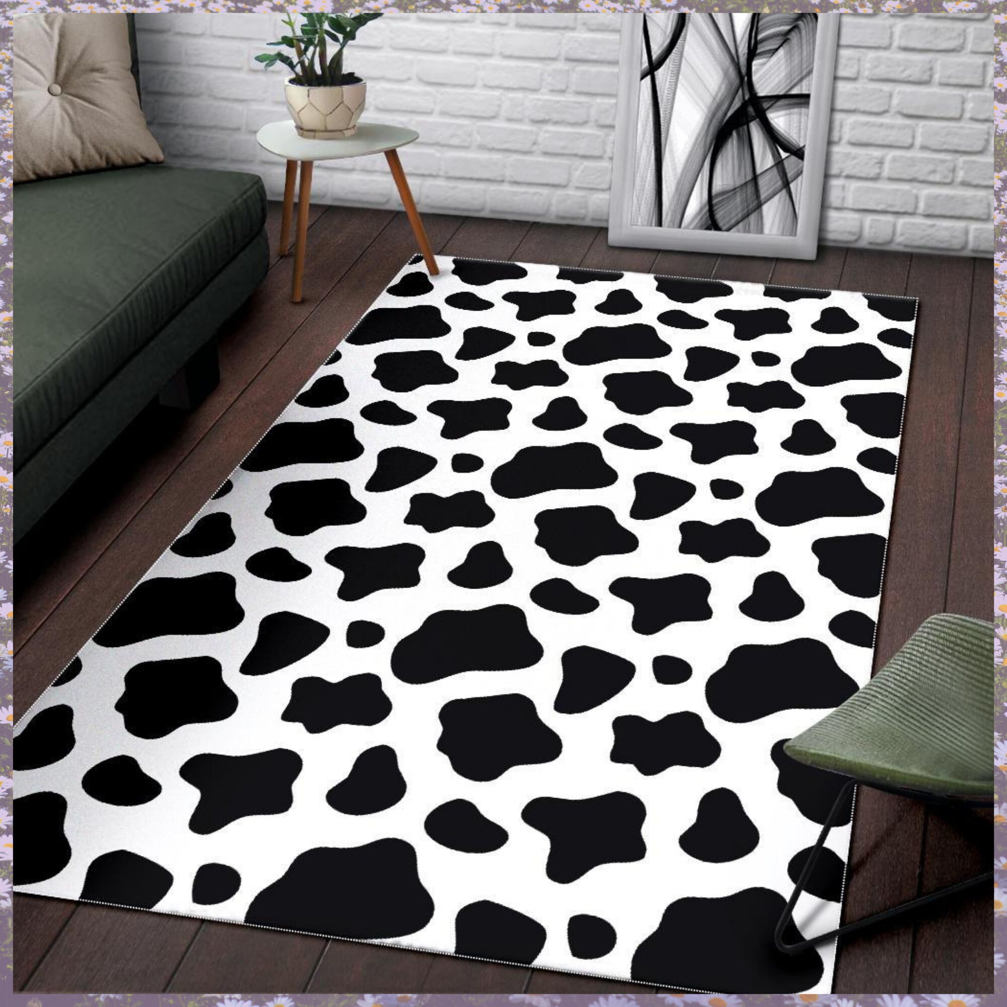 Cow Print Area Rug Cow Print Floor Mat Cow Print Carpet Etsy